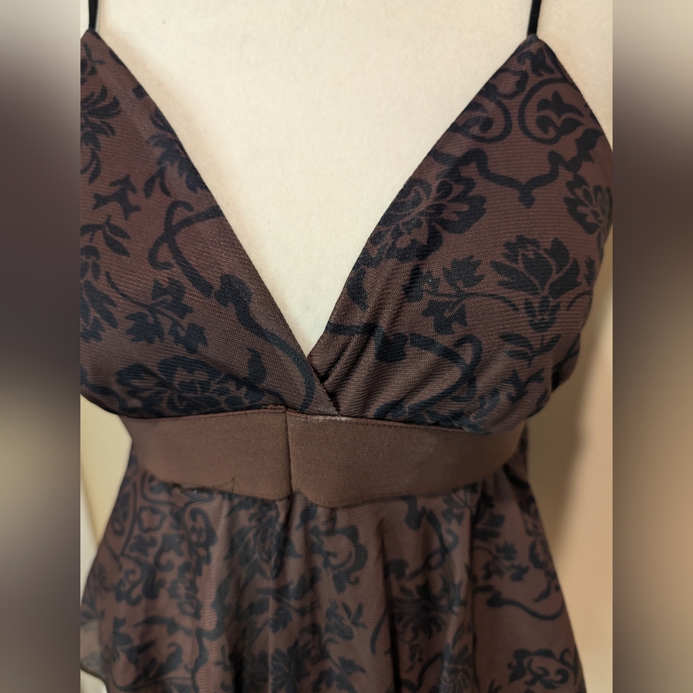 Romwe Hippie Brown Floral Asymmetrical Hanky Hem Cami Top - Picture 3 of 11